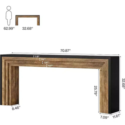 Console étroite en bois noir et marron de 180 cm – Style entrée / canapé