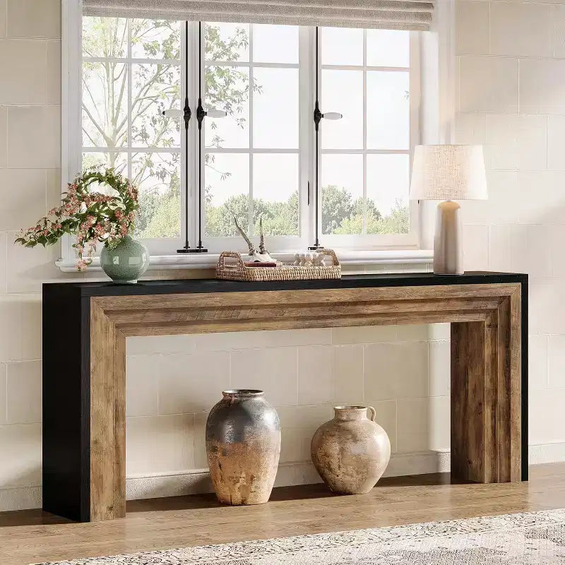 Console étroite en bois noir et marron de 180 cm – Style entrée / canapé