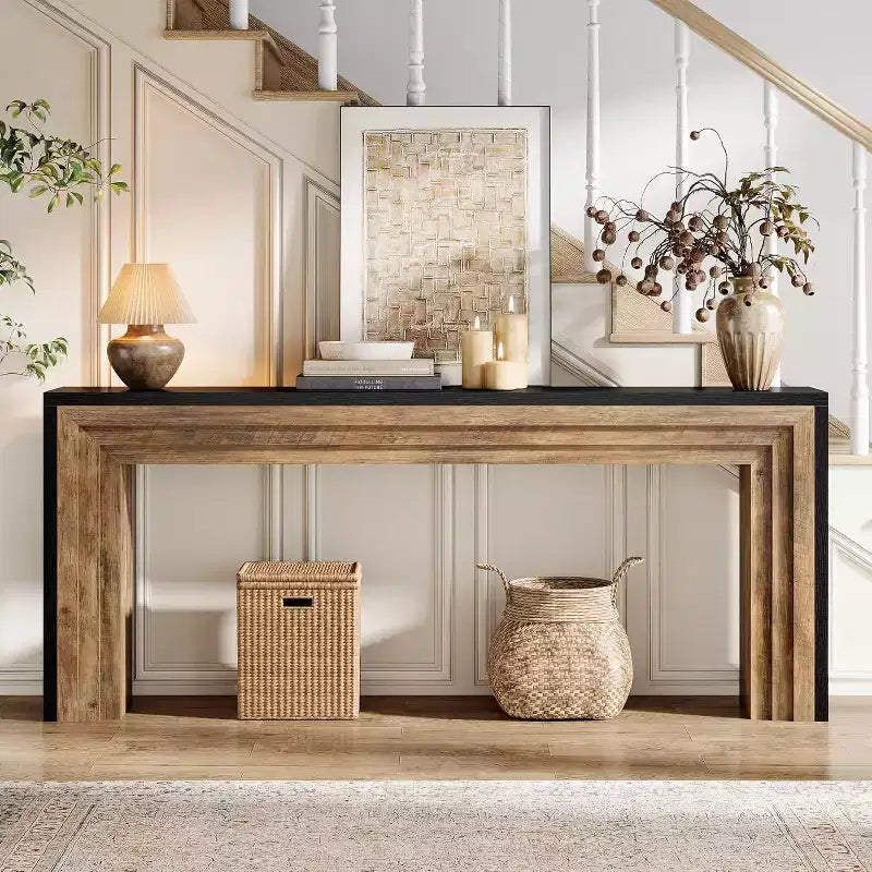 Console étroite en bois noir et marron de 180 cm – Style entrée / canapé