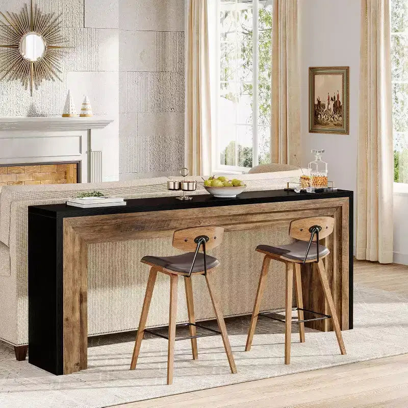 Console étroite en bois noir et marron de 180 cm – Style entrée / canapé