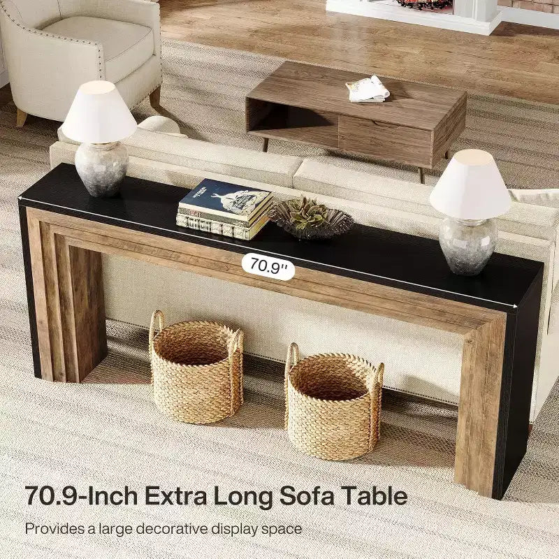 Console étroite en bois noir et marron de 180 cm – Style entrée / canapé