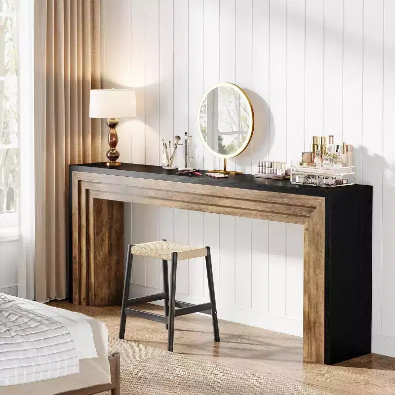 Console étroite en bois noir et marron de 180 cm – Style entrée / canapé