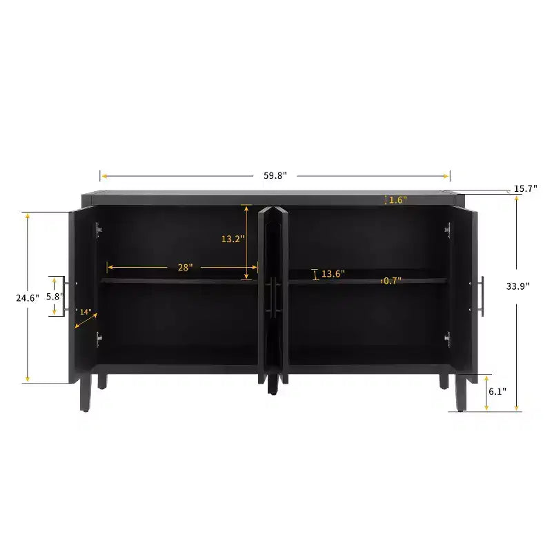 Buffet Vintage 4 Portes 152 cm Noir Antique / Marron Antique