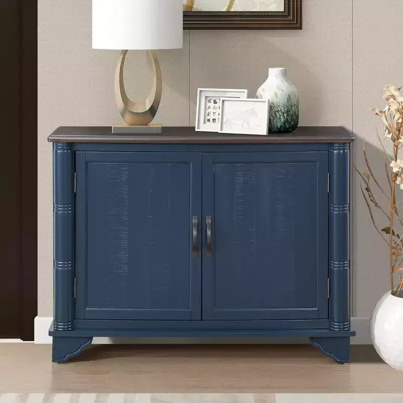 Bahut à 2 portes espresso clair / bleu marine – Pin, 40 po.