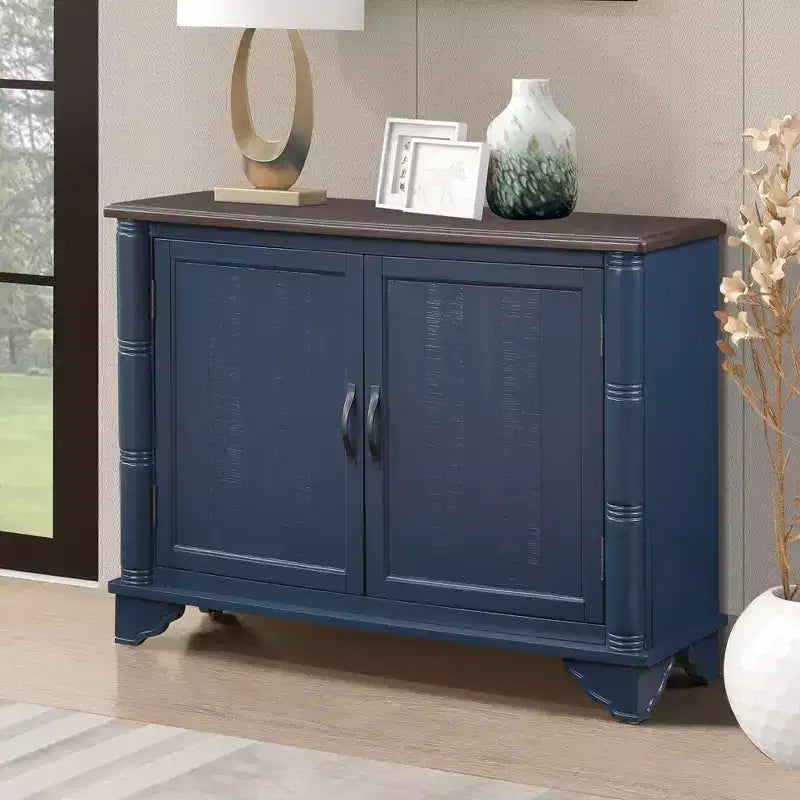 Bahut à 2 portes espresso clair / bleu marine – Pin, 40 po.