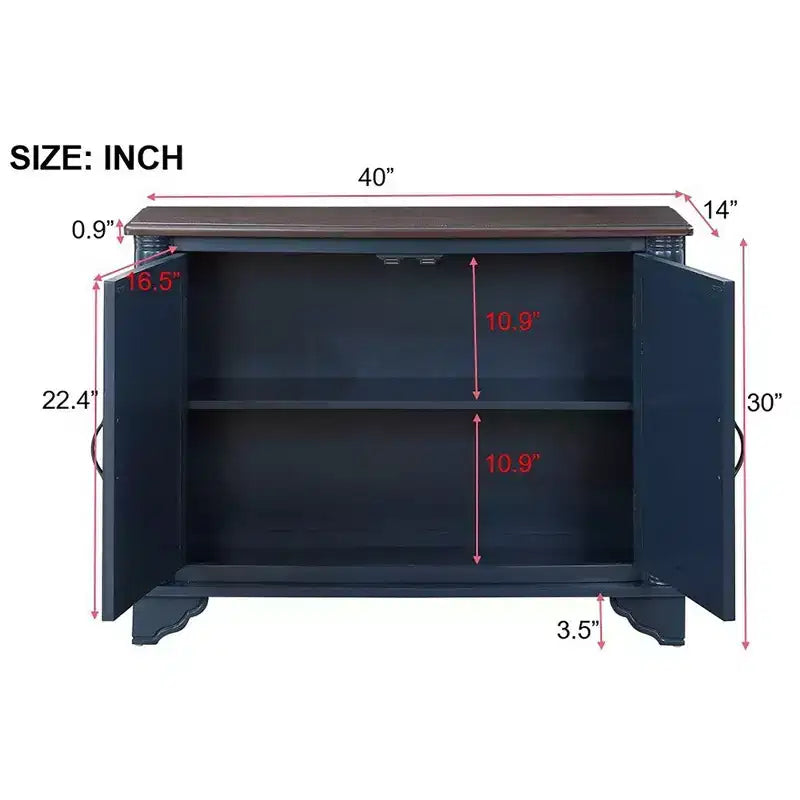 Bahut à 2 portes espresso clair / bleu marine – Pin, 40 po.