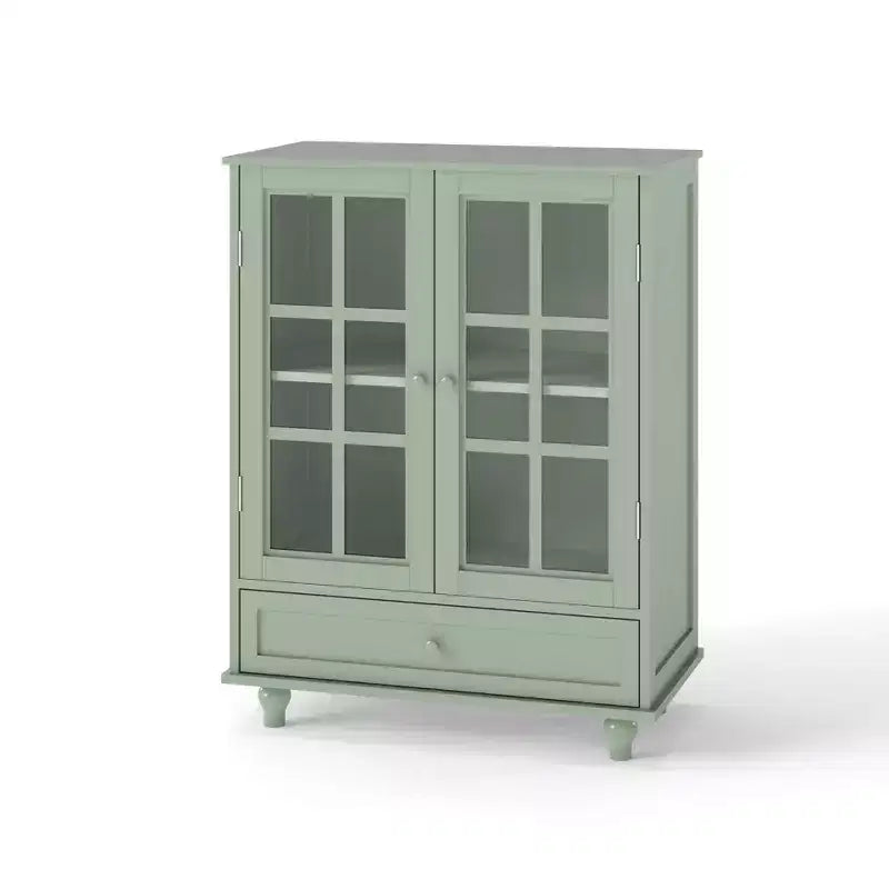 Meuble de rangement vert/noir/bleu avec portes vitrées, 2 portes et 1 tiroir, pour 1 personne