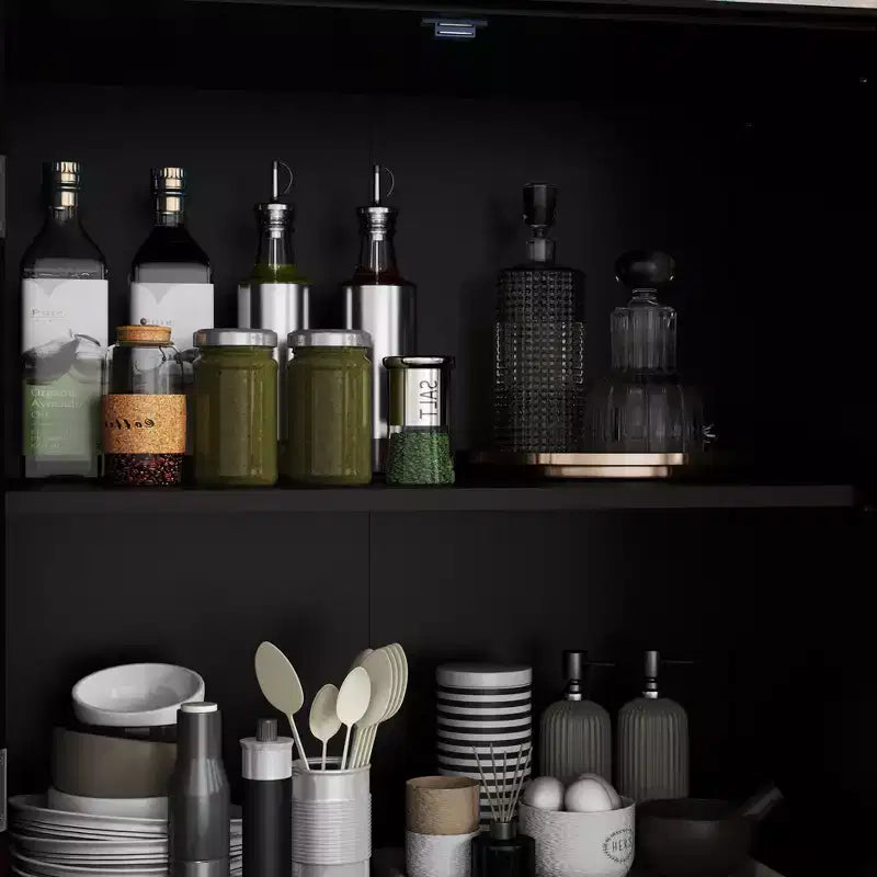 Meuble de rangement vert/noir/bleu avec portes vitrées, 2 portes et 1 tiroir, pour 1 personne