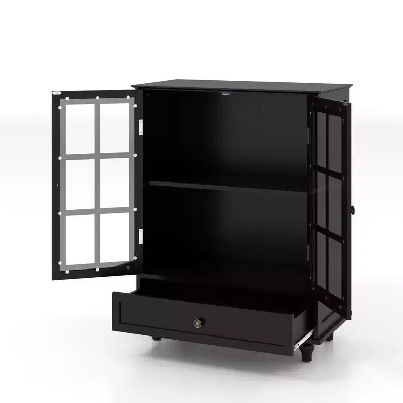 Meuble de rangement vert/noir/bleu avec portes vitrées, 2 portes et 1 tiroir, pour 1 personne