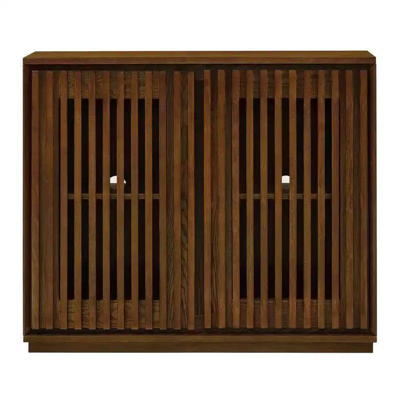 Buffet/armoire de rangement mi-siècle noir/noyer avec 2 portes à lattes et 2 étagères, pour 1 personne