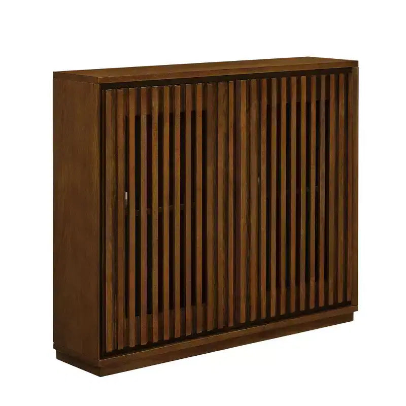 Buffet/armoire de rangement mi-siècle noir/noyer avec 2 portes à lattes et 2 étagères, pour 1 personne