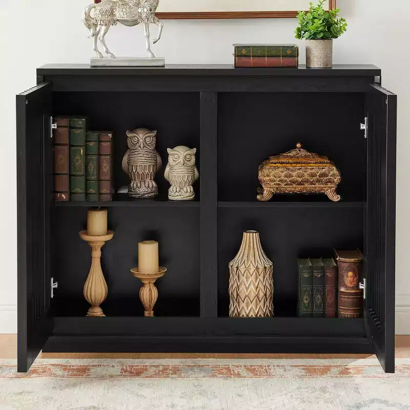 Buffet/armoire de rangement mi-siècle noir/noyer avec 2 portes à lattes et 2 étagères, pour 1 personne