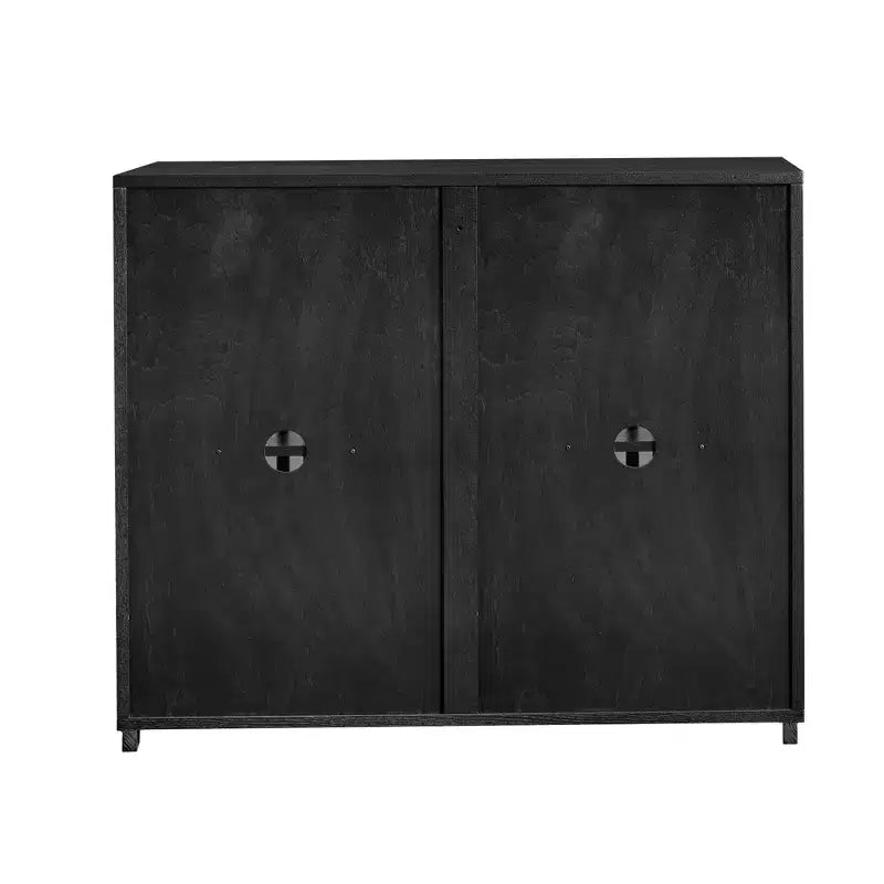 Buffet/armoire de rangement mi-siècle noir/noyer avec 2 portes à lattes et 2 étagères, pour 1 personne