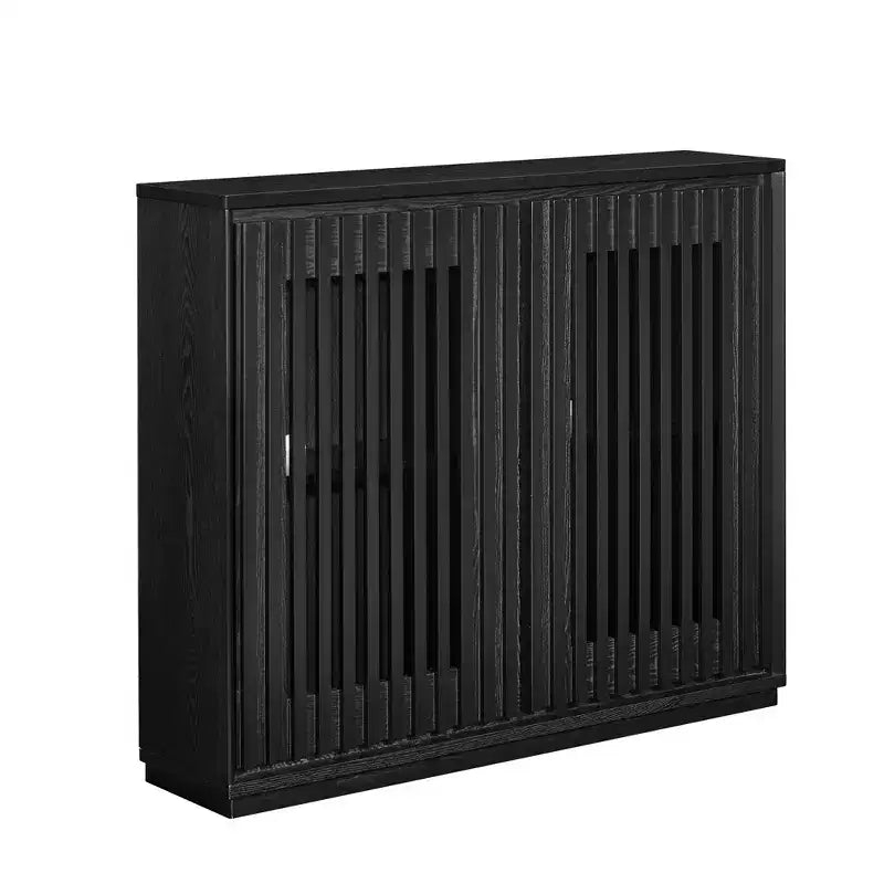 Buffet/armoire de rangement mi-siècle noir/noyer avec 2 portes à lattes et 2 étagères, pour 1 personne