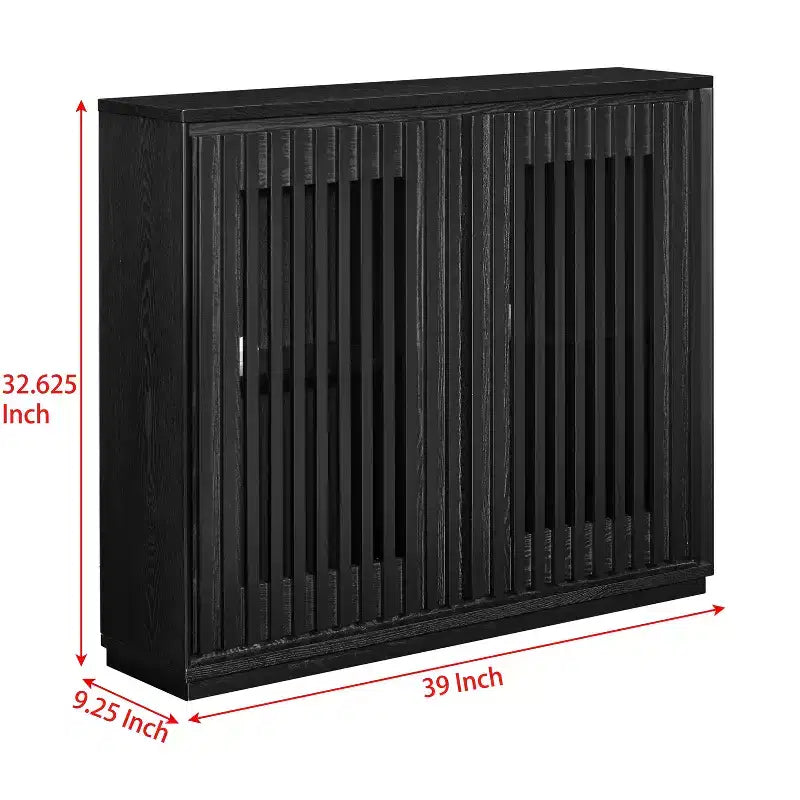 Buffet/armoire de rangement mi-siècle noir/noyer avec 2 portes à lattes et 2 étagères, pour 1 personne