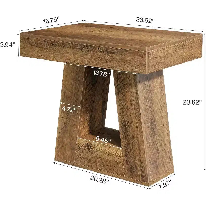 Table d'appoint à 2 niveaux de style campagnard, marron, avec base trapézoïdale