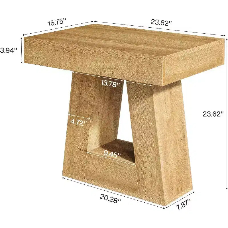 Table d'appoint à 2 niveaux de style campagnard, marron, avec base trapézoïdale