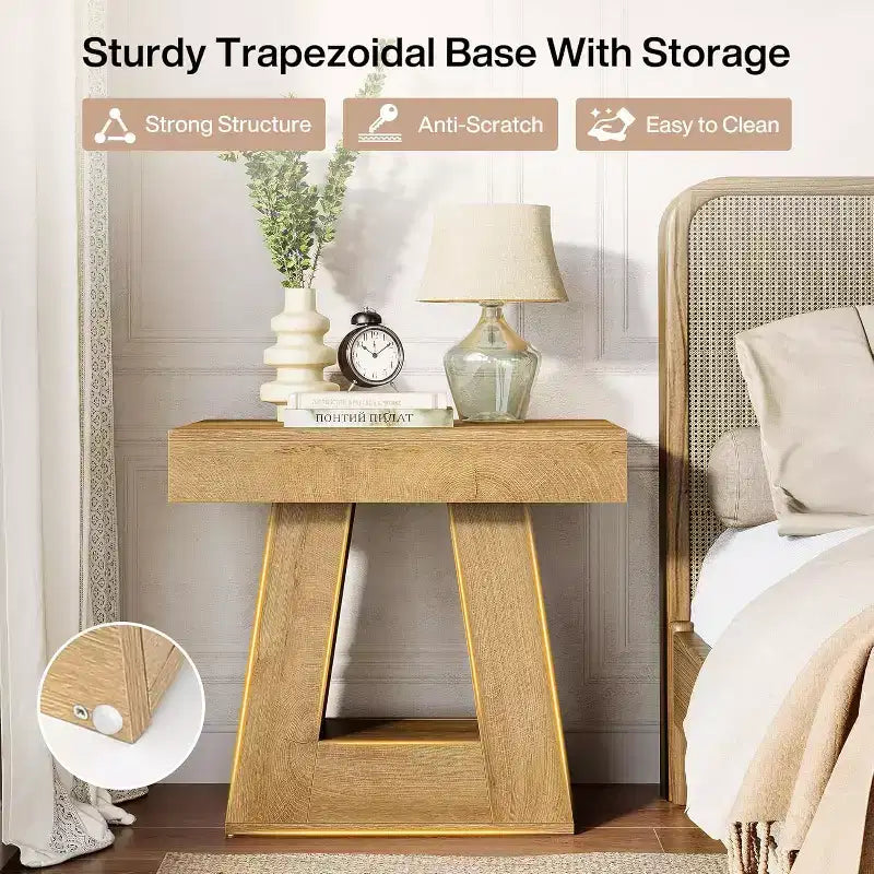 Table d'appoint à 2 niveaux de style campagnard, marron, avec base trapézoïdale