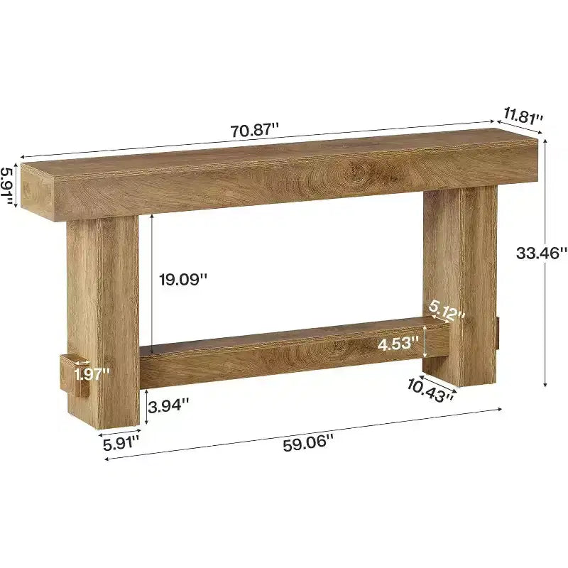 Console de ferme en bois brun, 180 cm, pour 1 personne