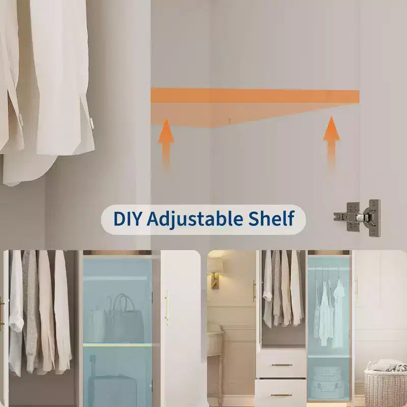 Meuble de rangement blanc à 2 portes avec panneau en verre cannelé et 2 tiroirs