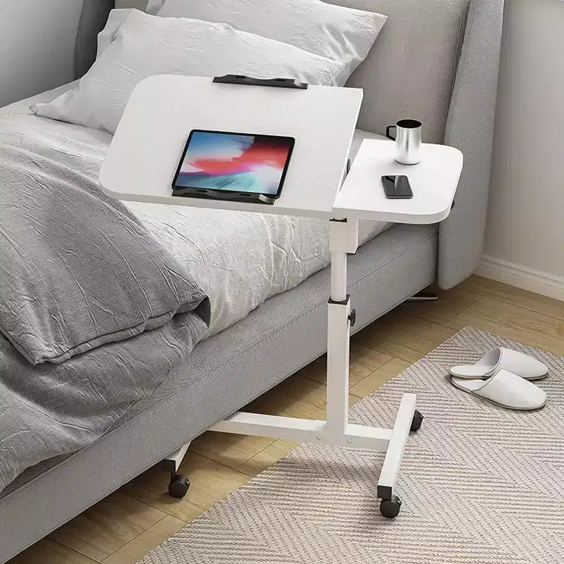 Table d'appoint roulante réglable en hauteur, noir et blanc, avec plateau inclinable, pour une personne