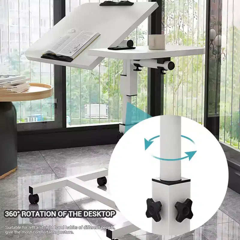 Table d'appoint roulante réglable en hauteur, noir et blanc, avec plateau inclinable, pour une personne