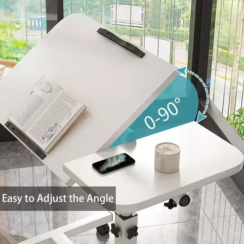 Table d'appoint roulante réglable en hauteur, noir et blanc, avec plateau inclinable, pour une personne