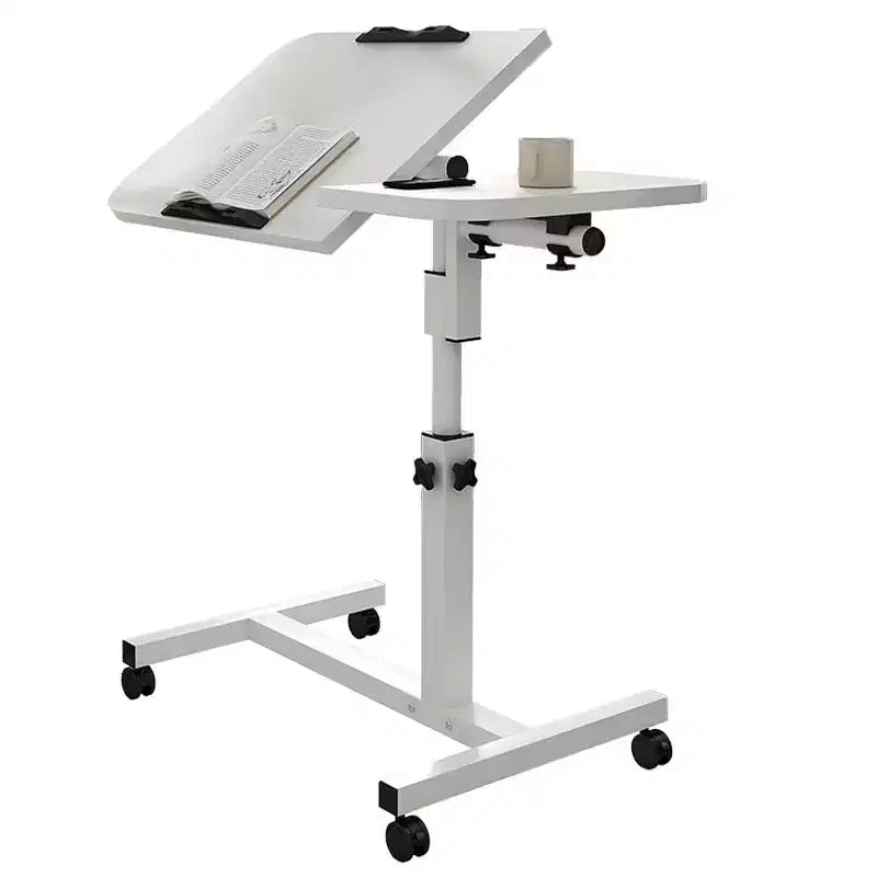Table d'appoint roulante réglable en hauteur, noir et blanc, avec plateau inclinable, pour une personne