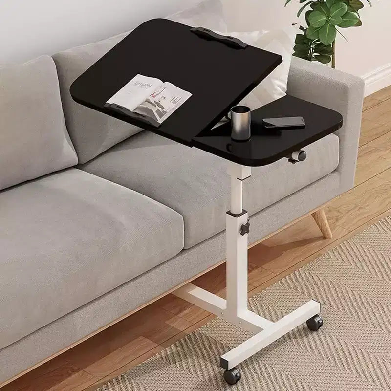 Table d'appoint roulante réglable en hauteur, noir et blanc, avec plateau inclinable, pour une personne