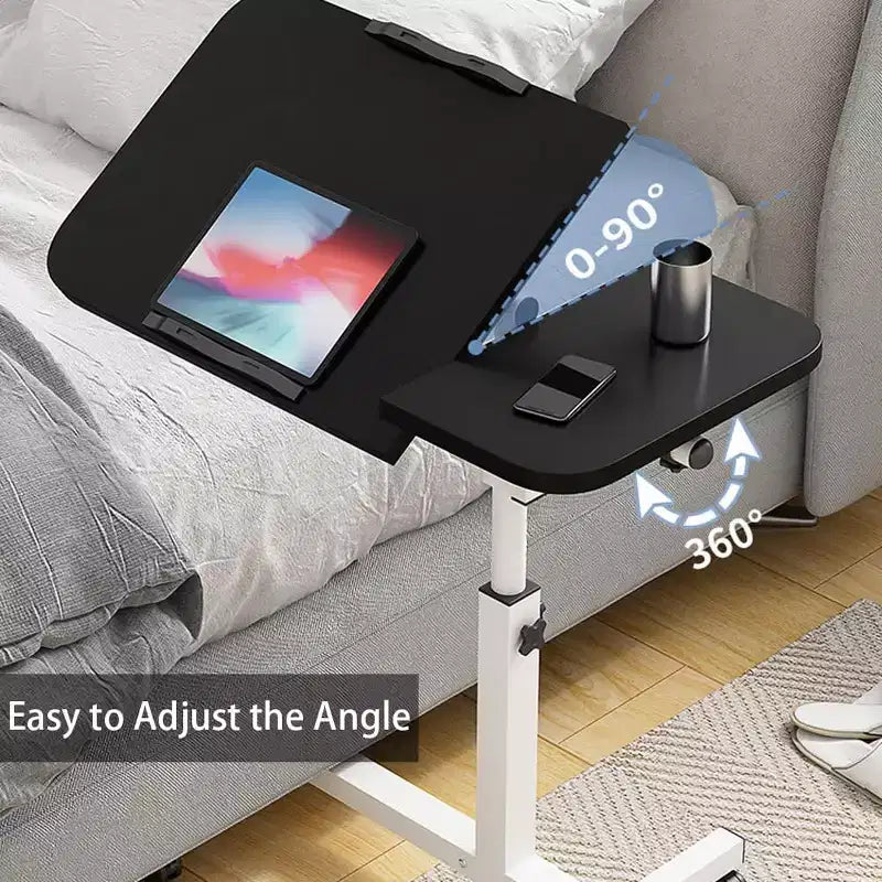 Table d'appoint roulante réglable en hauteur, noir et blanc, avec plateau inclinable, pour une personne