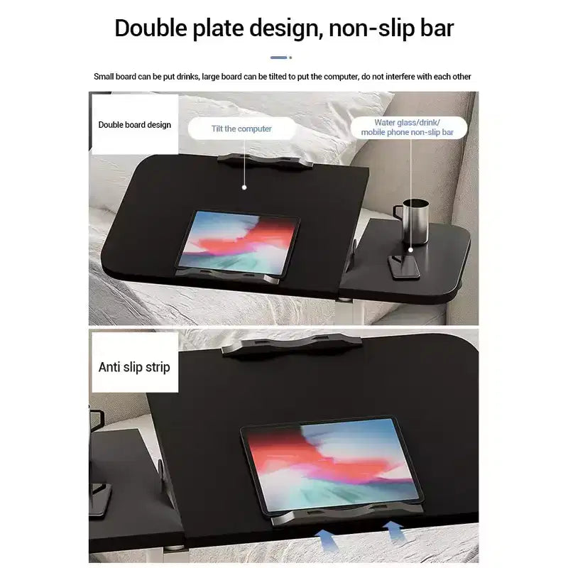 Table d'appoint roulante réglable en hauteur, noir et blanc, avec plateau inclinable, pour une personne