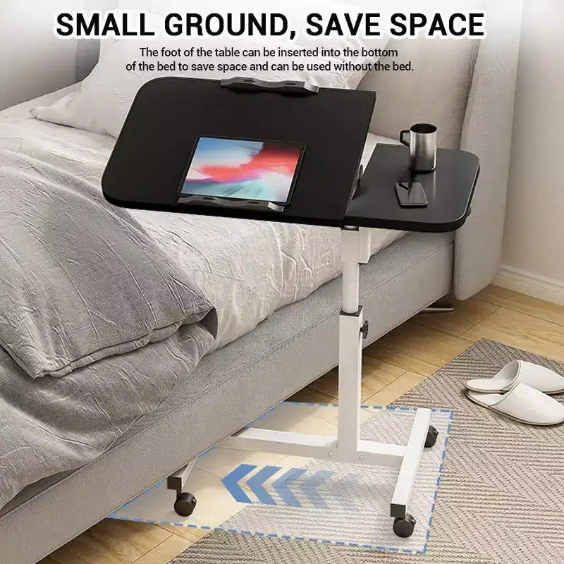 Table d'appoint roulante réglable en hauteur, noir et blanc, avec plateau inclinable, pour une personne