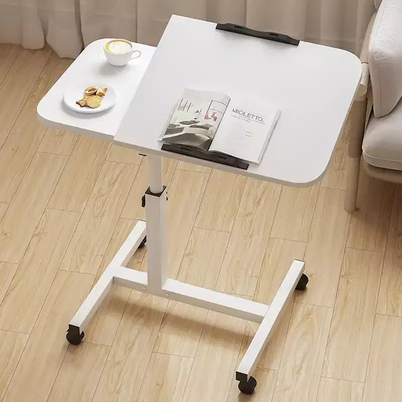 Table d'appoint roulante réglable en hauteur, noir et blanc, avec plateau inclinable, pour une personne