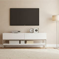 Meuble TV moderne blanc lustré avec base en métal, convient aux téléviseurs jusqu'à 60 po