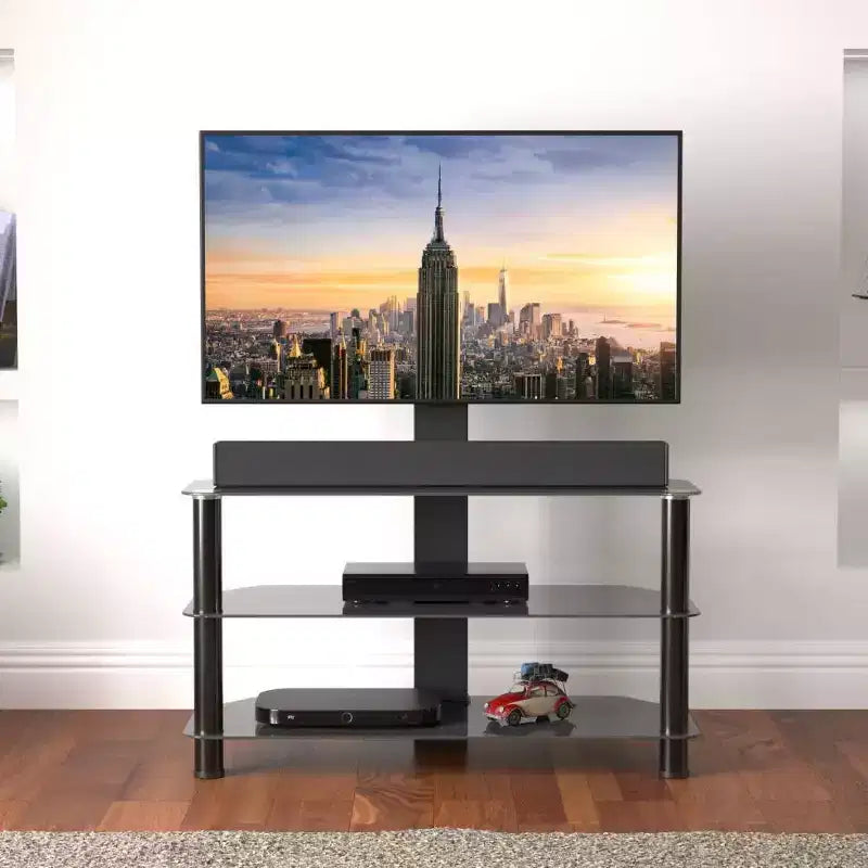Meuble TV avec support intégré – Noir, 3 étagères, pour TV jusqu'à 60"