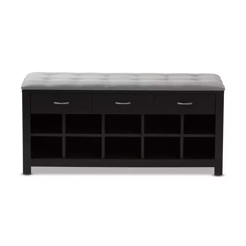 Banc de rangement d'entrée gris clair et marron foncé avec casiers à chaussures, 1 place