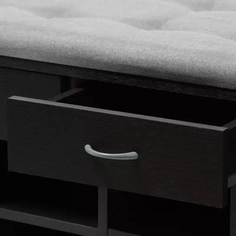 Banc de rangement d'entrée gris clair et marron foncé avec casiers à chaussures, 1 place