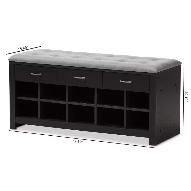 Banc de rangement d'entrée gris clair et marron foncé avec casiers à chaussures, 1 place