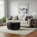 Winston Large Round Button Top Storage Ottoman Faux Leather Black - HomePop