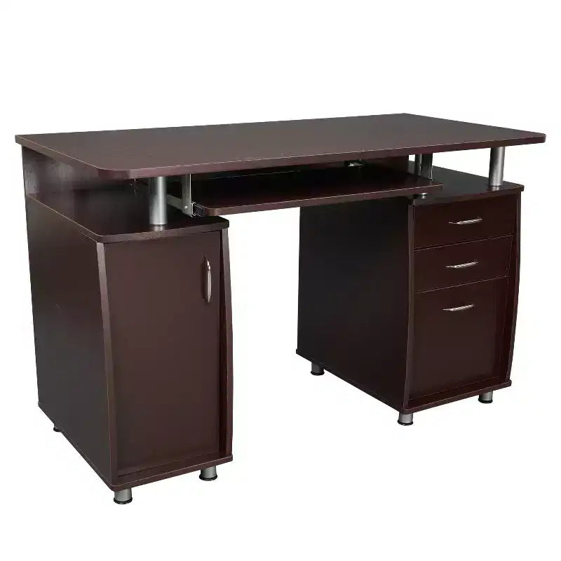 Bureau d'ordinateur de travail complet avec rangement marron – Bureau d'angle avec gestion des câbles