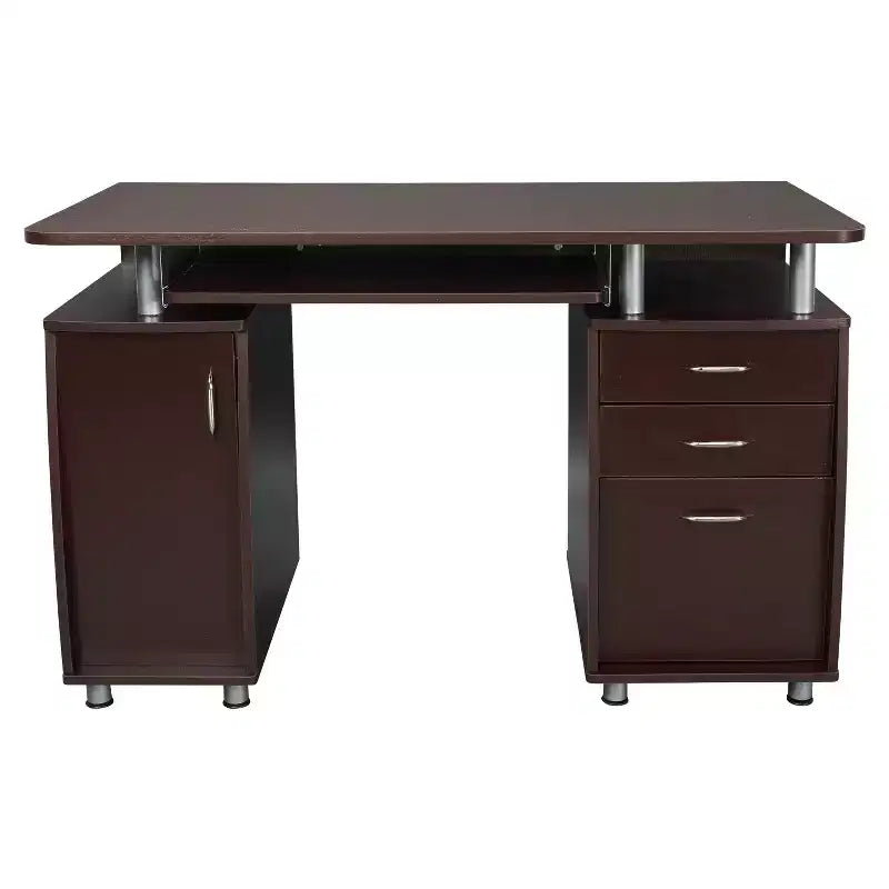Bureau d'ordinateur de travail complet avec rangement marron – Bureau d'angle avec gestion des câbles