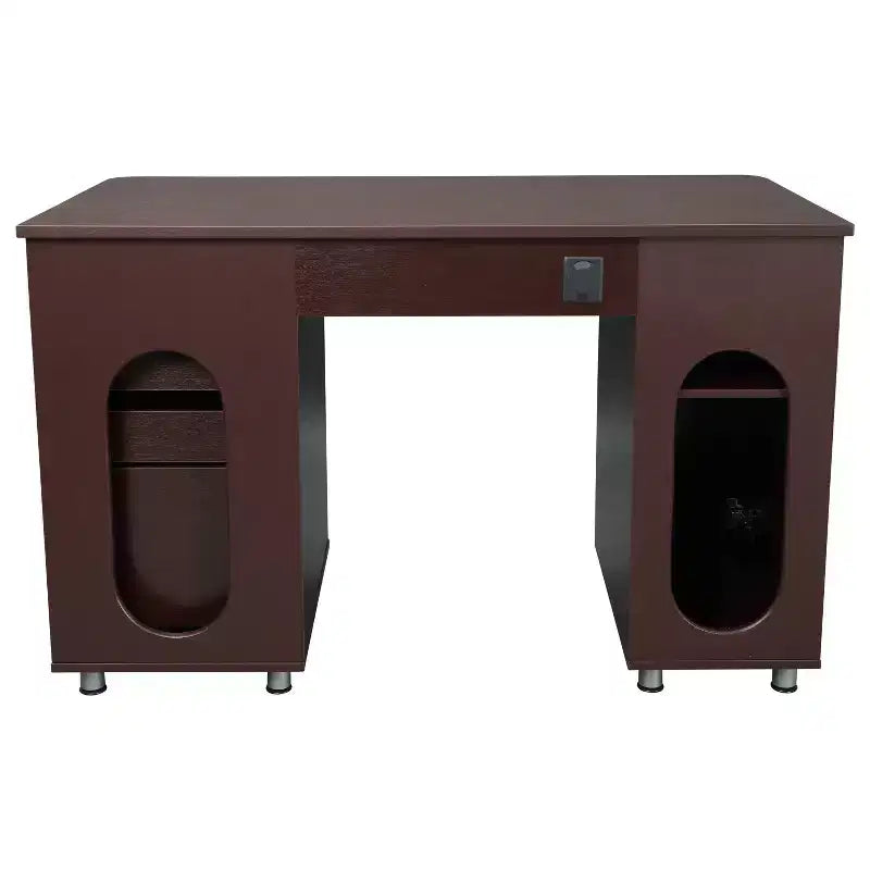 Bureau d'ordinateur de travail complet avec rangement marron – Bureau d'angle avec gestion des câbles