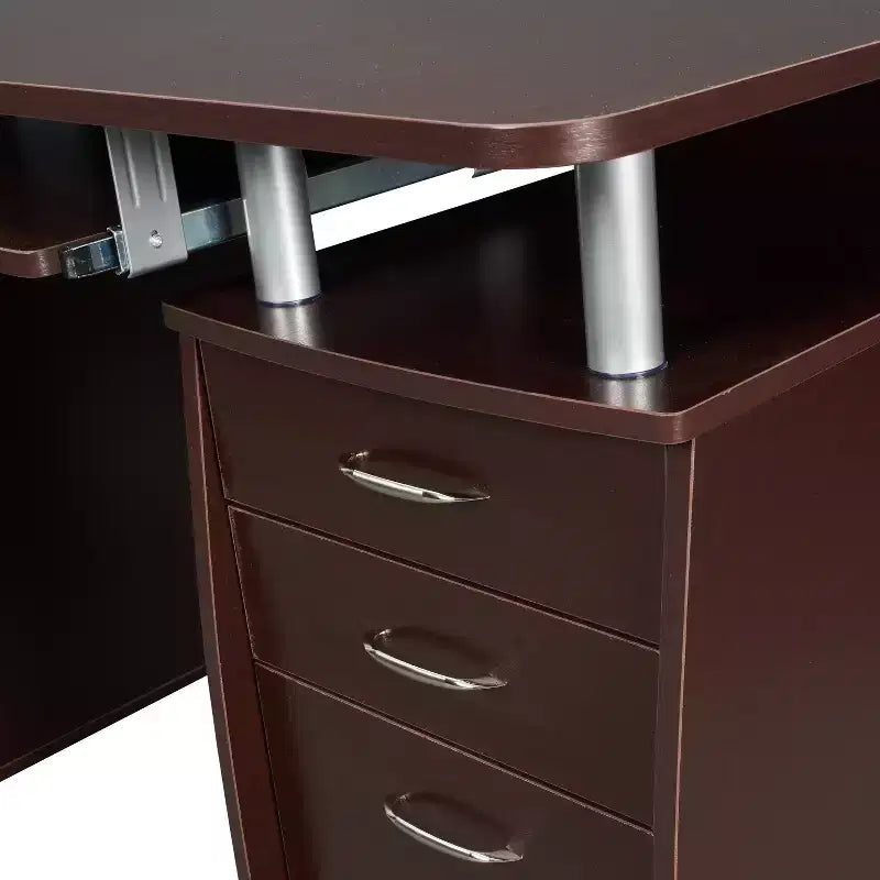 Bureau d'ordinateur de travail complet avec rangement marron – Bureau d'angle avec gestion des câbles