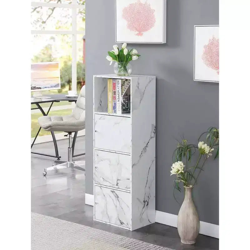 Armoire de rangement à 3 portes avec étagère à cases ouvertes Merisier / Faux bouleau / Marbre blanc / Bois de grange / Rose
