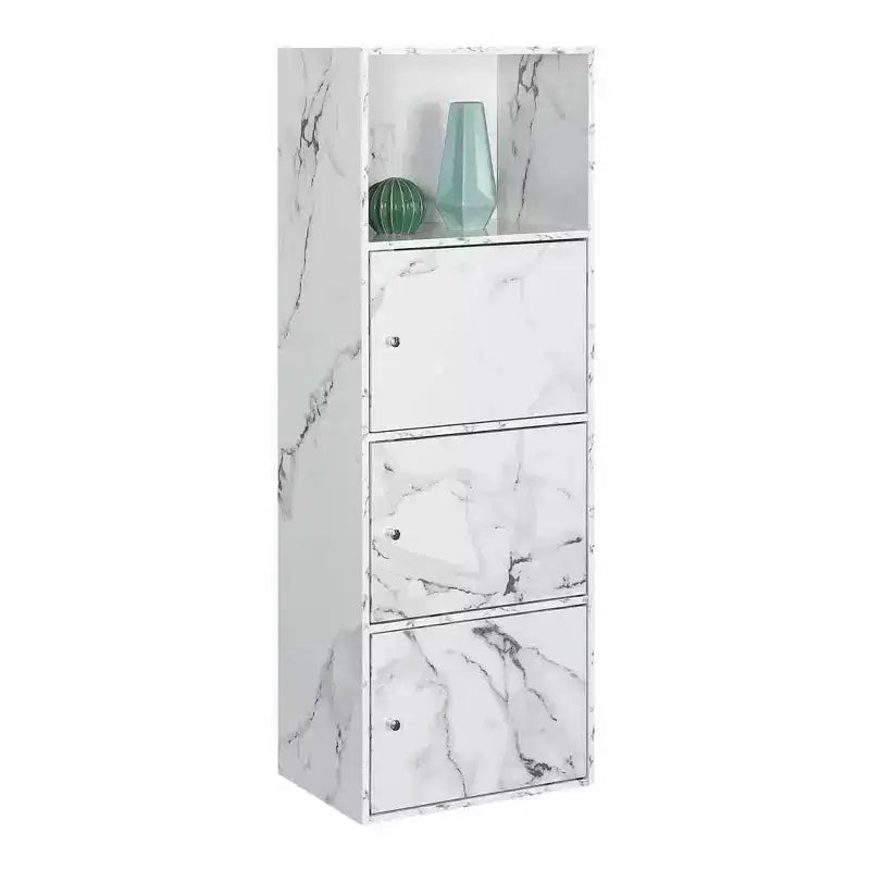 Armoire de rangement à 3 portes avec étagère à cases ouvertes Merisier / Faux bouleau / Marbre blanc / Bois de grange / Rose
