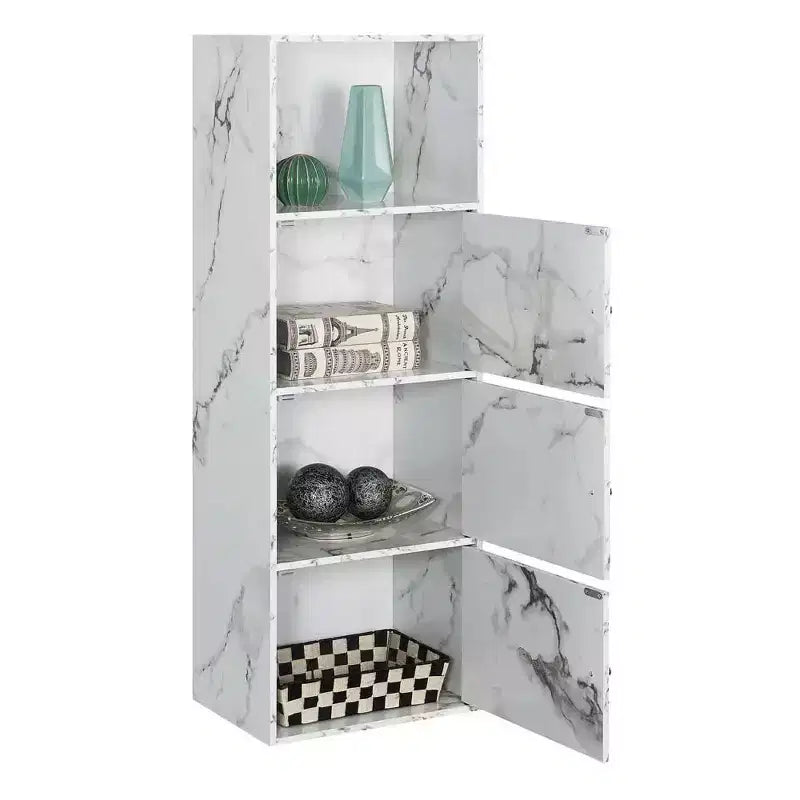 Armoire de rangement à 3 portes avec étagère à cases ouvertes Merisier / Faux bouleau / Marbre blanc / Bois de grange / Rose