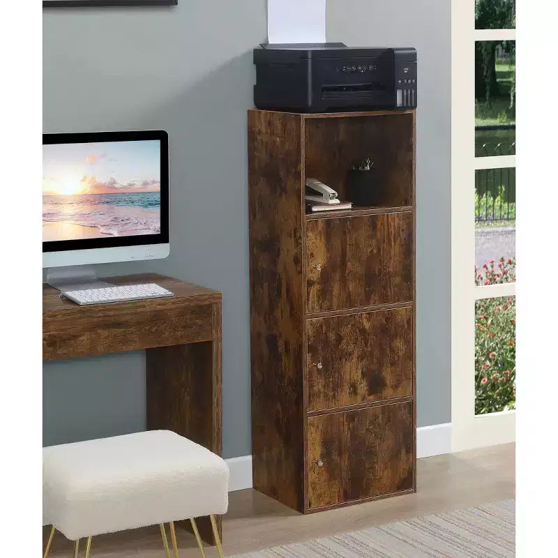 Armoire de rangement à 3 portes avec étagère à cases ouvertes Merisier / Faux bouleau / Marbre blanc / Bois de grange / Rose