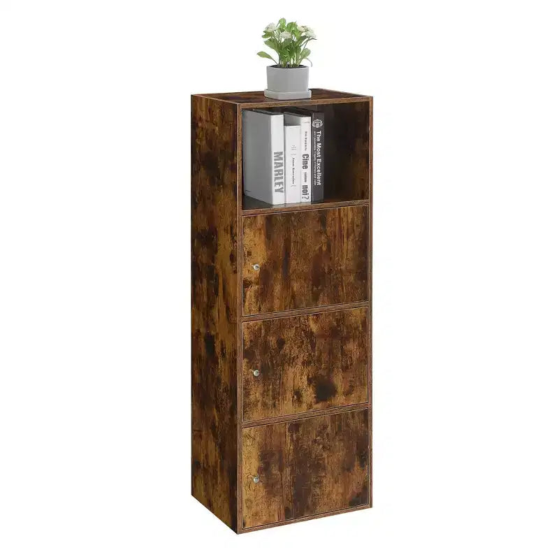 Armoire de rangement à 3 portes avec étagère à cases ouvertes Merisier / Faux bouleau / Marbre blanc / Bois de grange / Rose