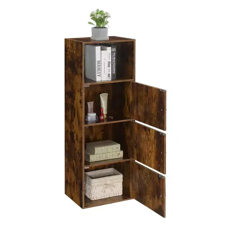 Armoire de rangement à 3 portes avec étagère à cases ouvertes Merisier / Faux bouleau / Marbre blanc / Bois de grange / Rose