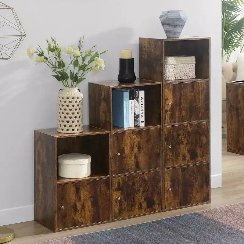 Armoire de rangement à 3 portes avec étagère à cases ouvertes Merisier / Faux bouleau / Marbre blanc / Bois de grange / Rose